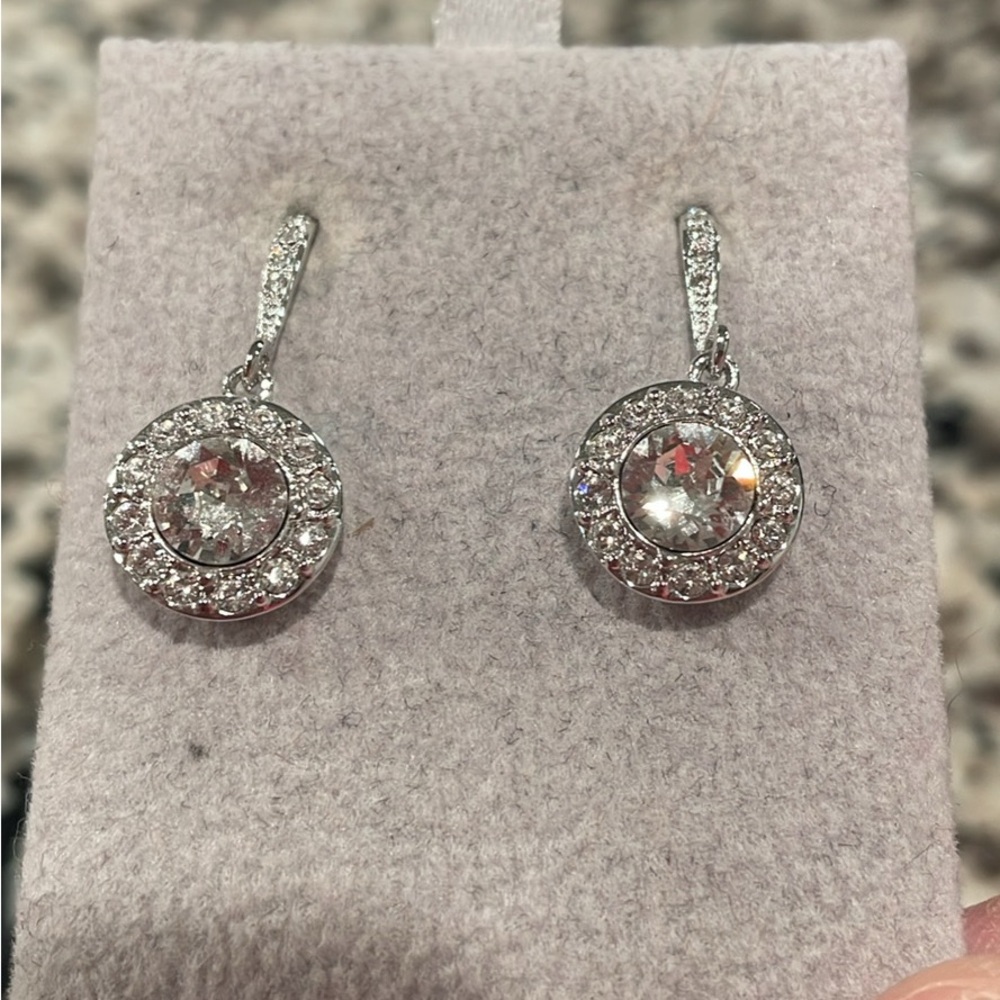 Swarovski Silver Halo Drop Earrings